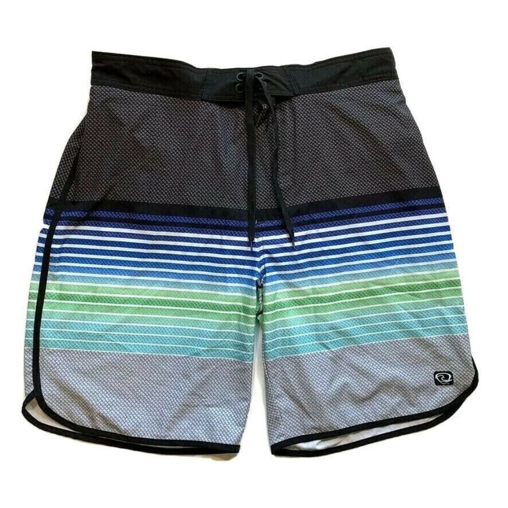 Wave Zone Board Shorts Swim‎ Trunks Men Large Built In Brief Striped Stretch NEW